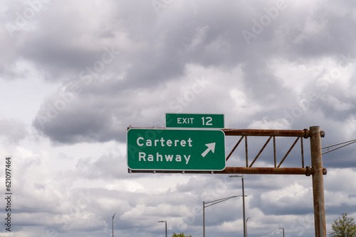 Sign for Exit 12 on the New Jersey Turnpike I95 for Carteret and Rahway photo