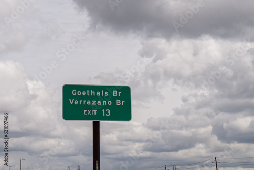 sign for Exit 13 on the New Jersey Turnpike I95 for Goethals Bridge and Verrazano Bridge via I278 and Staten Island photo