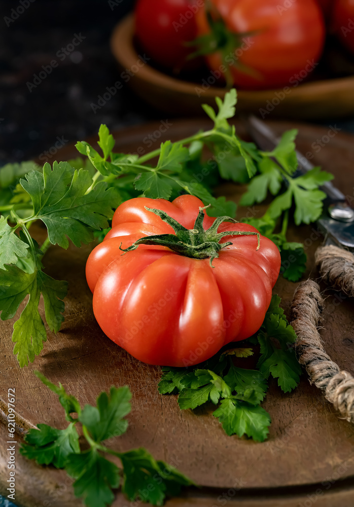 Fresh vegetables tomatoes and parsley leaves Fresh vegetables tomatoes and parsley leaves