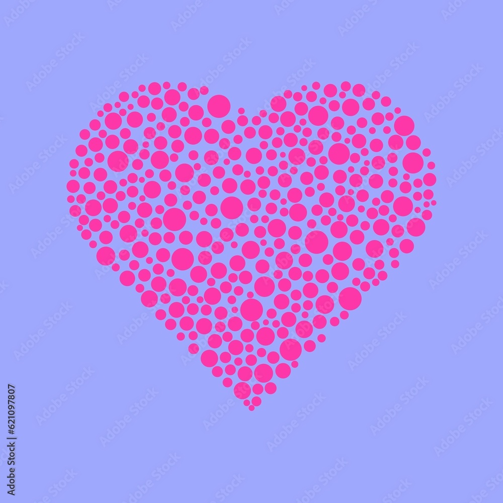 Pink heart made of small circles on blue background