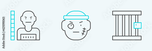 Set line Prison window, Suspect criminal and Bandit icon. Vector
