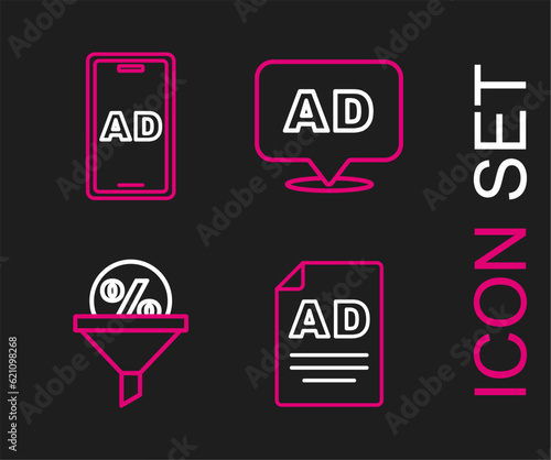 Set line Advertising, Lead management, and icon. Vector