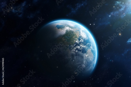 Planet Earth telescopic astronomical shot from space NASA oceanic cloudy continental atmosphere layer International Space Station orbit open dark space, humanity home