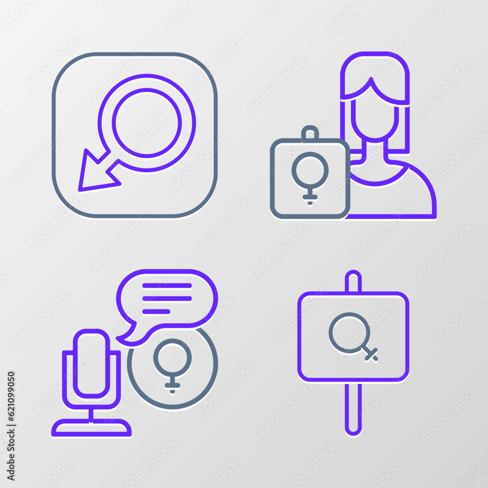 Set line Feminist activist, Microphone, and Male gender icon. Vector Set line Feminist activist, Microphone, and Male gender icon. Vector