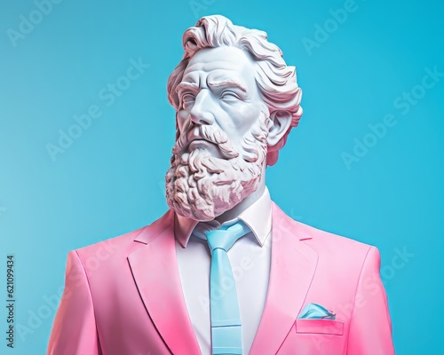 Fototapete Portrait of fashionable ancient Greek male marble statue with beard wearing suit and tie