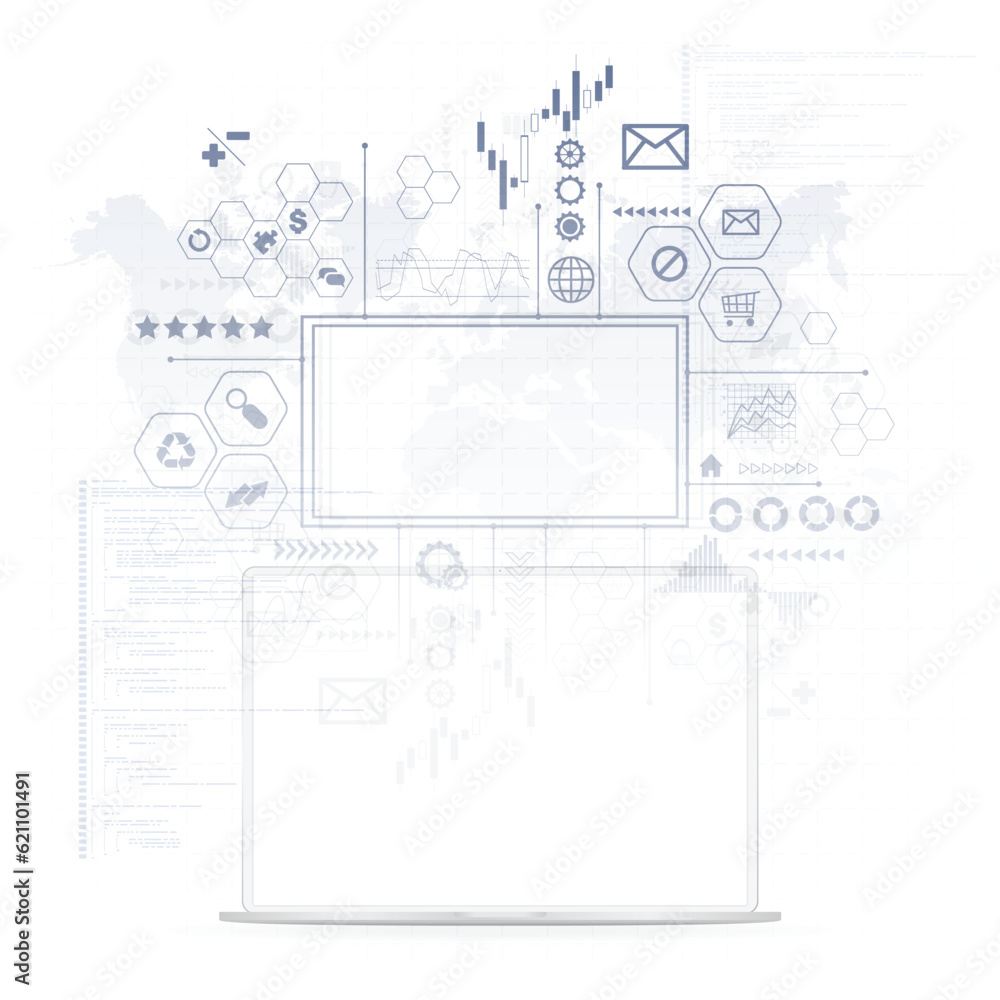 Obraz premium Digital graph statistics background laptop
