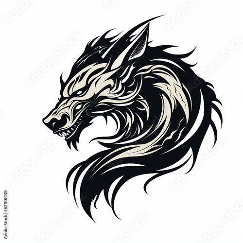 tribal tattoo illustration of a dragon isolated on white