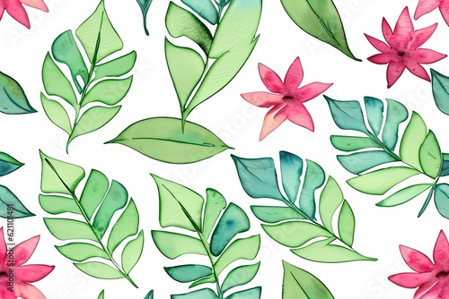 watercolor tropical leaves seamless pattern.