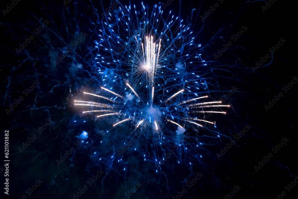 Obraz premium Beautiful blue firework at night. Selective focus. 