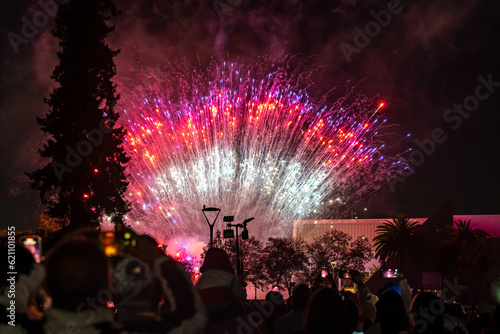 People watch the festive fireworks on the central square.
