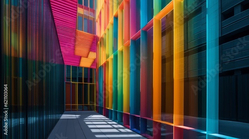 abstract architecture neon colored modern architecture hallway corridor | AI Generated 