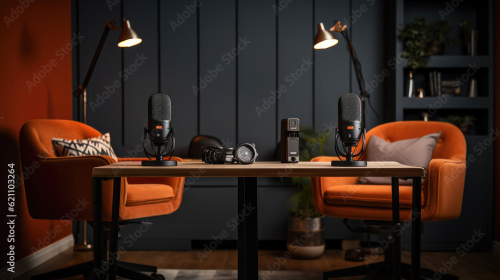 Studio interior for podcast and interview with two chairs Stock Photo ...