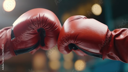Close-up of two boxing gloves hitting each other