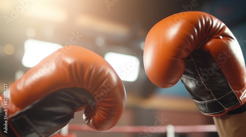 Close-up of two boxing gloves hitting each other