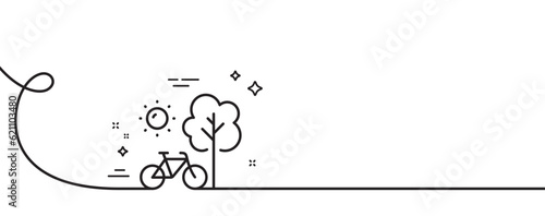 Bicycle line icon. Continuous one line with curl. City bike transport sign. Outdoor transportation symbol. Bicycle single outline ribbon. Loop curve pattern. Vector