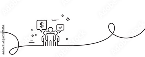 Teamwork line icon. Continuous one line with curl. Employees chat sign. Core value symbol. Teamwork single outline ribbon. Loop curve pattern. Vector