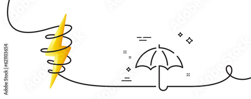 Umbrella line icon. Continuous one line with curl. Rain defence sign. Safe insurance symbol. Umbrella single outline ribbon. Loop curve with energy. Vector