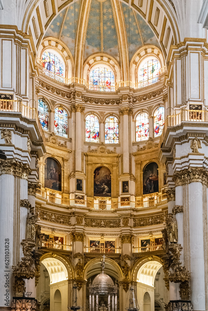 Granada,Spain. April 14, 2022: The Holy and Apostolic Metropolitan Cathedral Church Basilica of the Incarnation of Granada and its architecture.