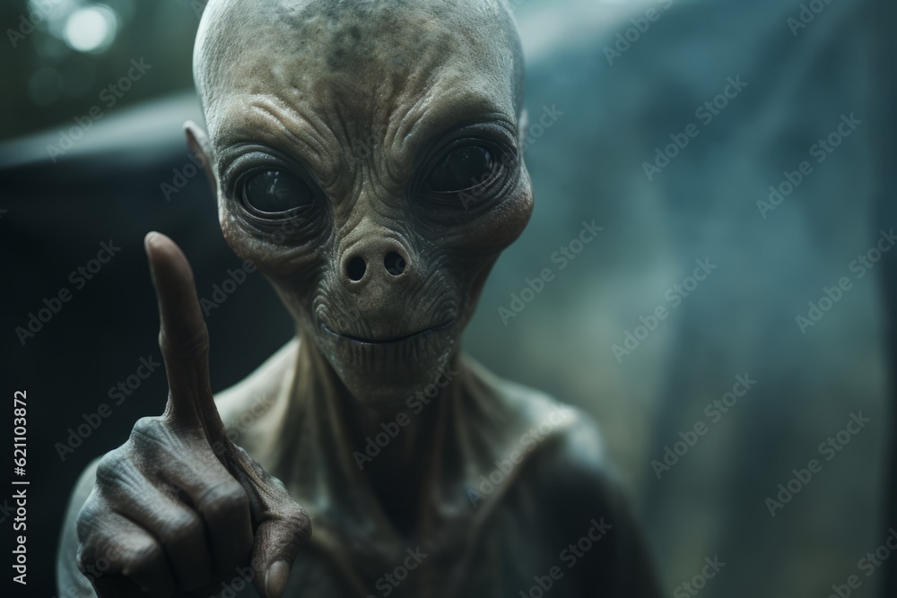 Ethereal Encounter: An Alien Points His Finger at the Camera, Generative AI Ethereal Encounter: An Alien Points His Finger at the Camera, Generative AI