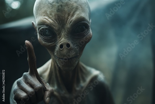 Ethereal Encounter: An Alien Points His Finger at the Camera, Generative AI