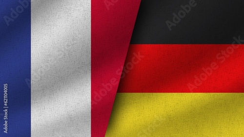 Germany and France Realistic Two Flags Together, 3D Illustration