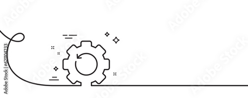 Recovery gear line icon. Continuous one line with curl. Backup data sign. Restore information symbol. Recovery gear single outline ribbon. Loop curve pattern. Vector