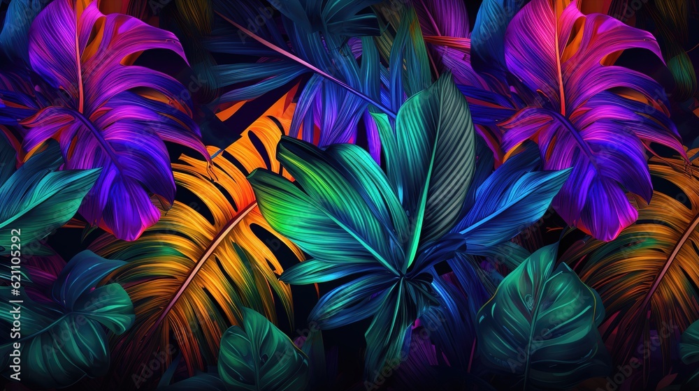 Hues of the Tropics Gradient Tropical Leaves Bathed in Rich Colors