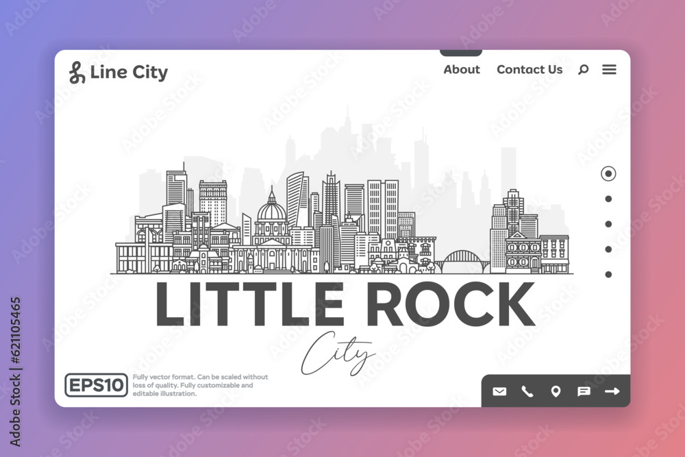 Little Rock, Arkansas, USA architecture line skyline illustration. Linear vector cityscape with famous landmarks, city sights, design icons. Landscape with editable strokes.