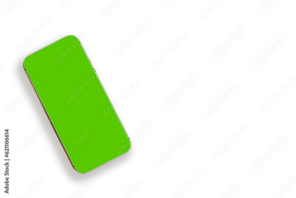 Smartphone with green screen on a white background. Smartphone with green screen on a white background.