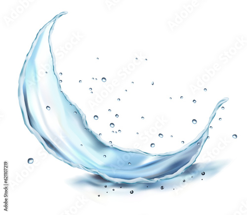Tansparent water splashes, drops isolated on transparent background. Water waves with air bubbles. Water crown splashes with drops. Vector illustration