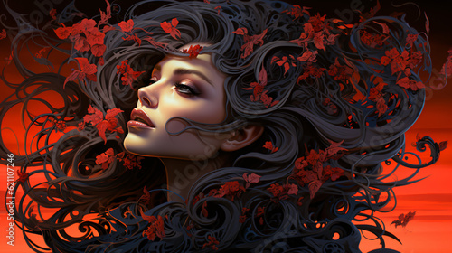 Enchanting Symmetry: Abstract and Intricate Line Art Blooms Against a Captivating Background, Creating a Mesmerizing Backdrop of Colors, Silver, Gold, and Black-White, Fit for Wallpaper, Generative AI