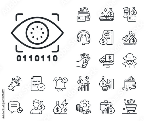 Retinal access sign. Cash money, loan and mortgage outline icons. Artificial intelligence line icon. Privacy secure symbol. Artificial intelligence line sign. Credit card, crypto wallet icon. Vector