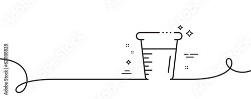 Cooking beaker line icon. Continuous one line with curl. Glass water sign. Measuring cup symbol. Cooking beaker single outline ribbon. Loop curve pattern. Vector