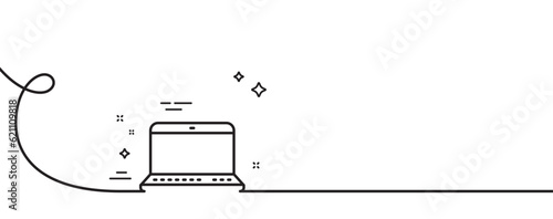Laptop computer icon. Continuous one line with curl. Notebook sign. Portable personal computer symbol. Notebook single outline ribbon. Loop curve pattern. Vector