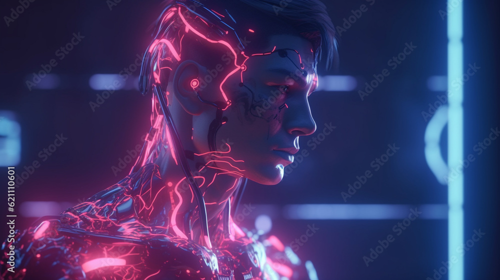 adult male 30s, neon glowing and lights, fictional event adult male 30s, neon glowing and lights, fictional event