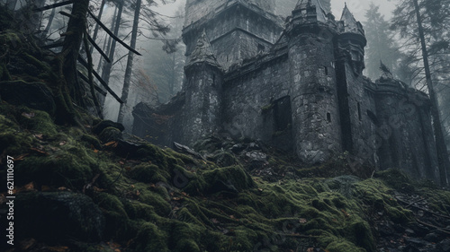 dark a small palace or castle on the edge of the forest or a clearing in nature  fairy tales and fairy tale castles  fictitious