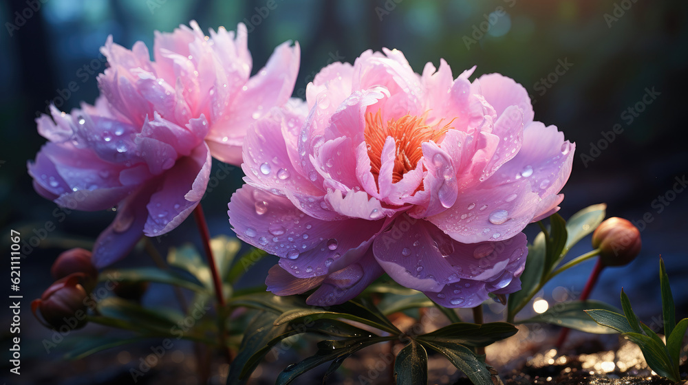 Close-up of pink peony flower blooming in the garden Close-up of pink peony flower blooming in the garden