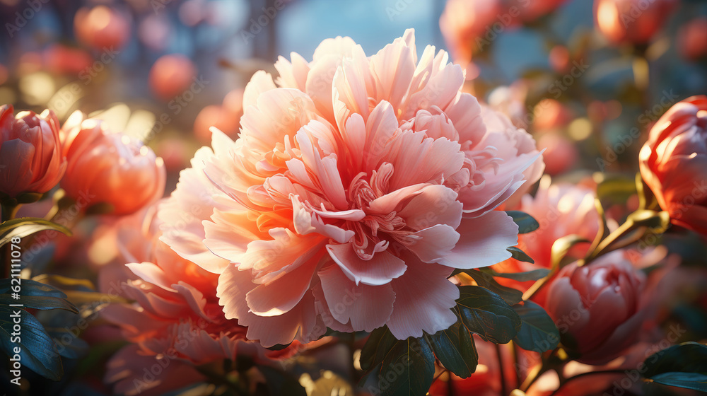 Close-up of pink peony flower blooming in the garden Close-up of pink peony flower blooming in the garden