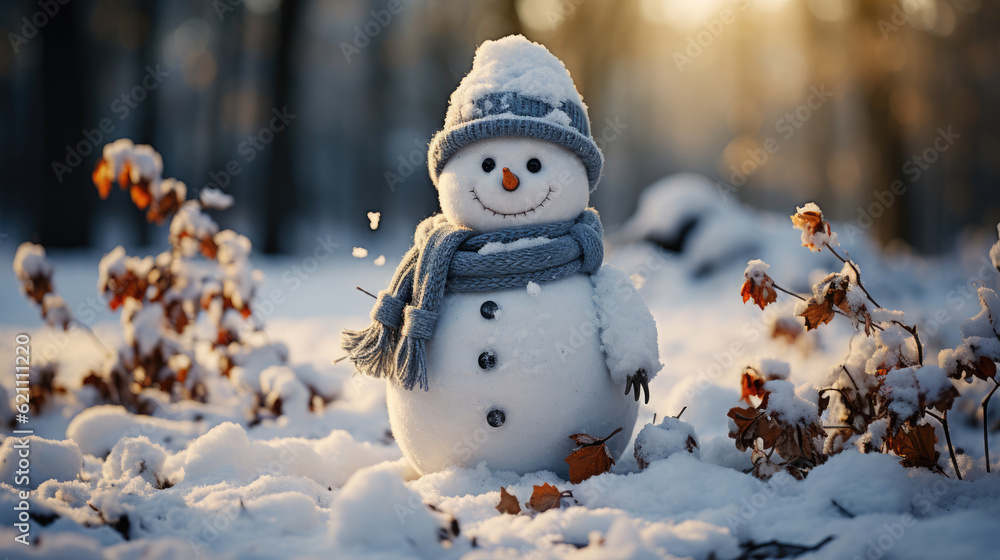 Obraz premium Snowman standing in winter when christmas