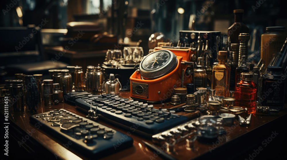 Fototapeta premium Barbershop tools on the barber desk