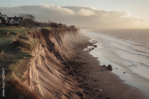 This coastline view of the Dutch province of South Holland shows severe storm damage to the dune edge of the Hollands Duin. photo