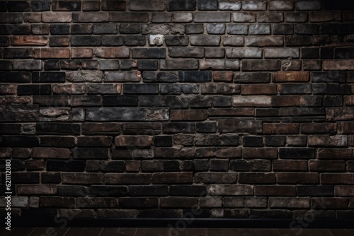 Canvas Print a dark wall surface made up of numerous bricks, or an antique brick wall with a black background