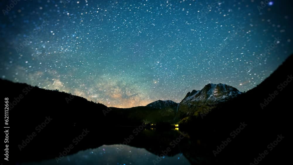 Amazing time-lapse of the night sky with the stars being reflected in a lake.