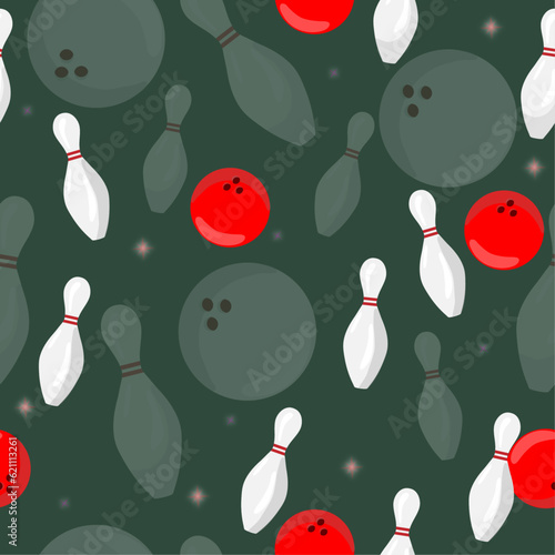 Seamless pattern with skittles and balls for a bowling alley. Vector graphics for fabrik, paper or background.