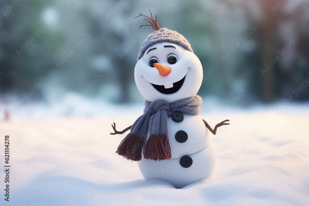 Obraz premium 3d illustration of cartoon cute snowman. ai generative