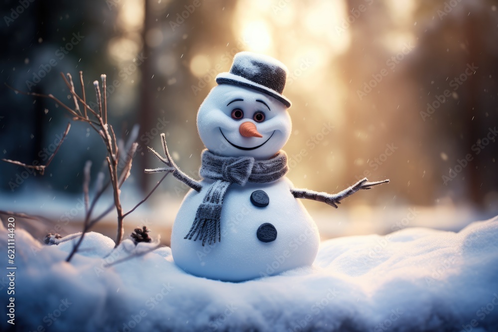 Obraz premium 3d illustration of cartoon cute snowman. ai generative