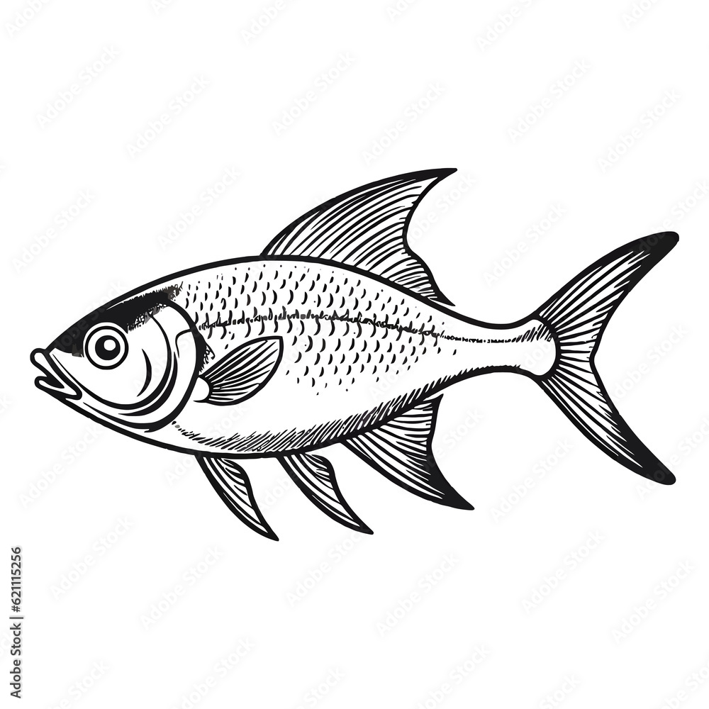 Obraz premium Mesmerizing Marine Art: Fish Black Tetra in Exquisite 2D Illustration