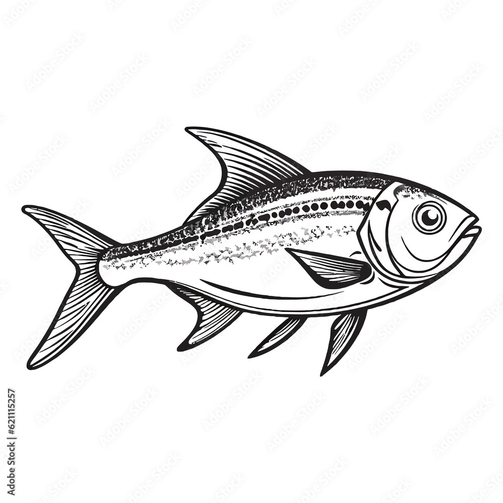 Fototapeta premium Mesmerizing Marine Art: Fish Black Tetra in Exquisite 2D Illustration