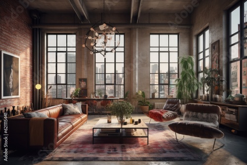 industrial-inspired loft living room. made using generative AI tools