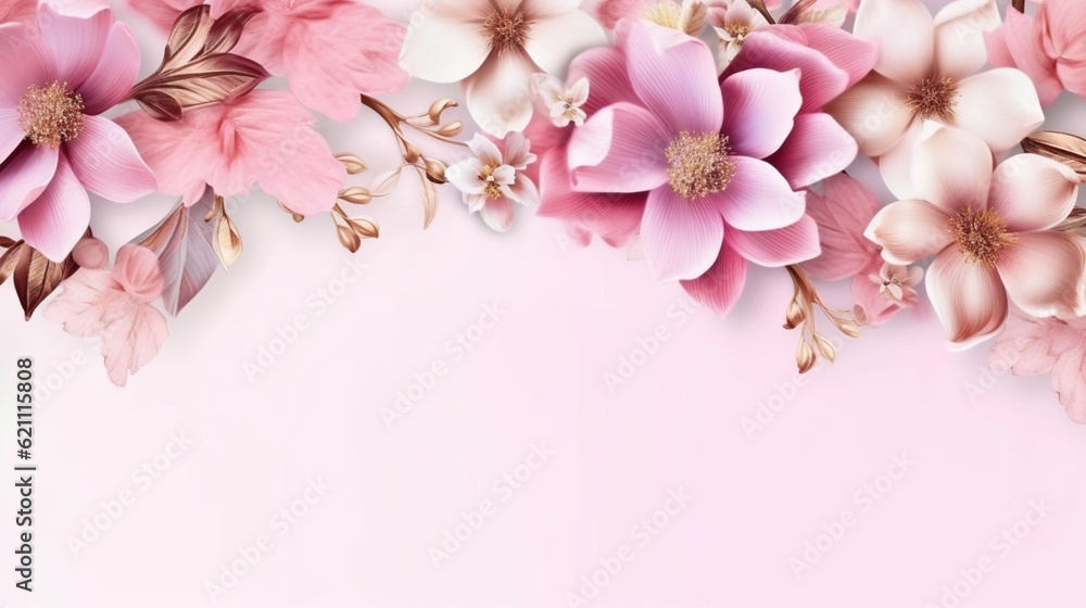 Pink flower copy space background. AI Generated